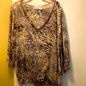 Chico’s size 3 print 100% silk blouse
